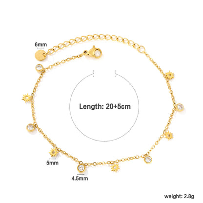 18K Gold Plated Stainless Steel Anklet with CZ Sun Charm | Wholesale MOQ 12