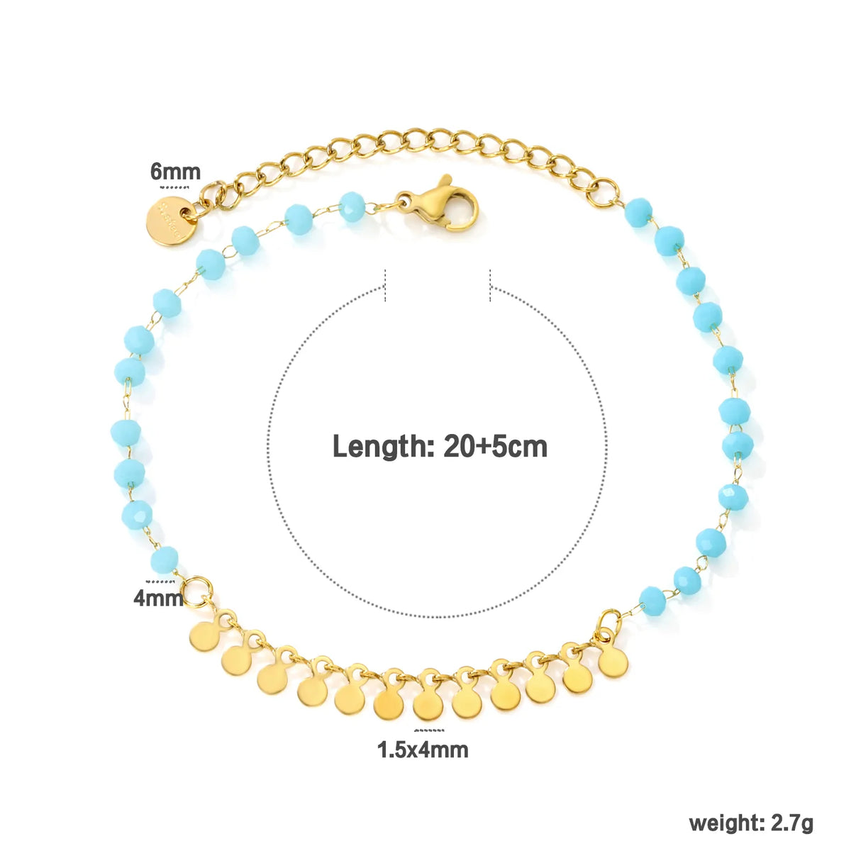 Blue Bead Disc Charm Anklet | Wholelsale MOQ 12 | 18K Gold Plated Stainless Steel Summer Ankle