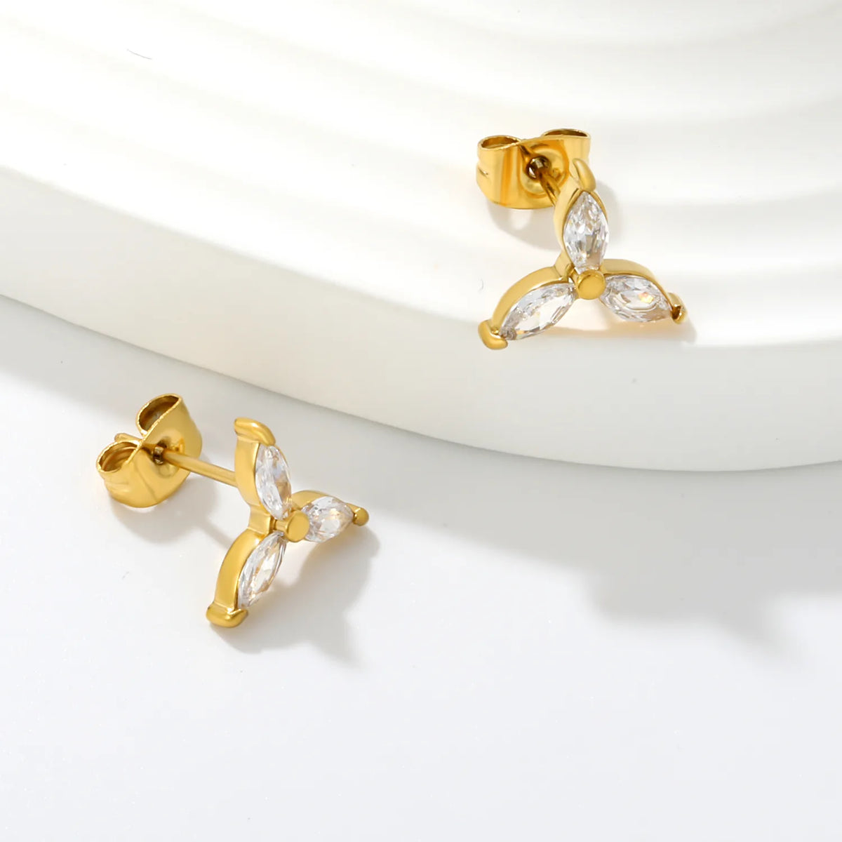 Marquise CZ Three-Petal Flower Stud Earrings | Minimalist Earrings for Wholesale