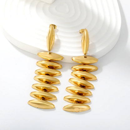 Long Stacked Oval Disc Drop Earrings | MOQ 12 | Statement Earrings Bulk Order MOQ 12