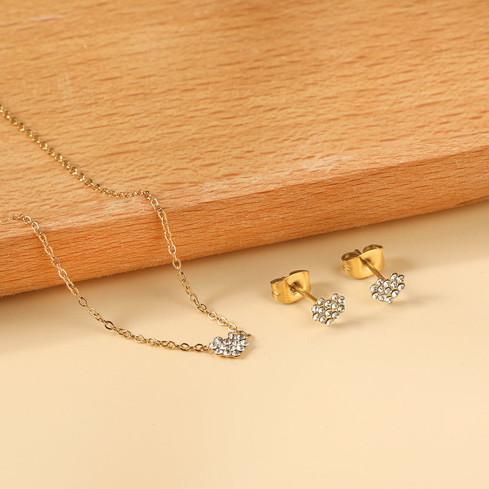 Gold/Steel Heart Shape Jewelry Set with Diamonds