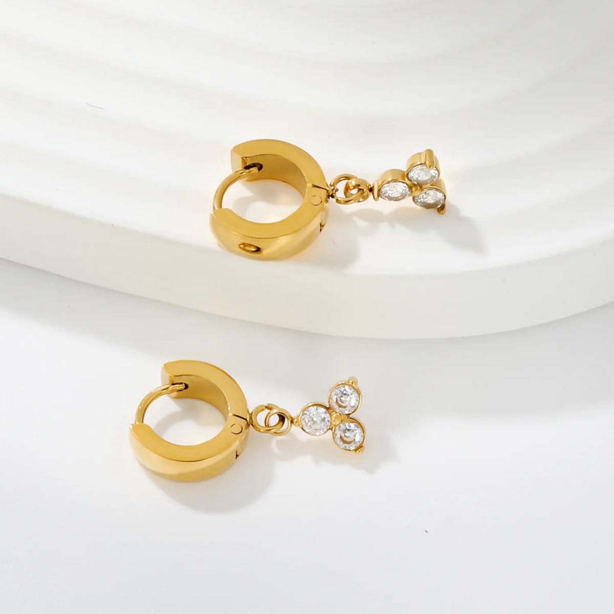 Dainty CZ Charm Huggie Hoop Earrings | 4 Styles | MOQ 12 | 18K Gold Plated Stainless Steel Jewelry Wholesale