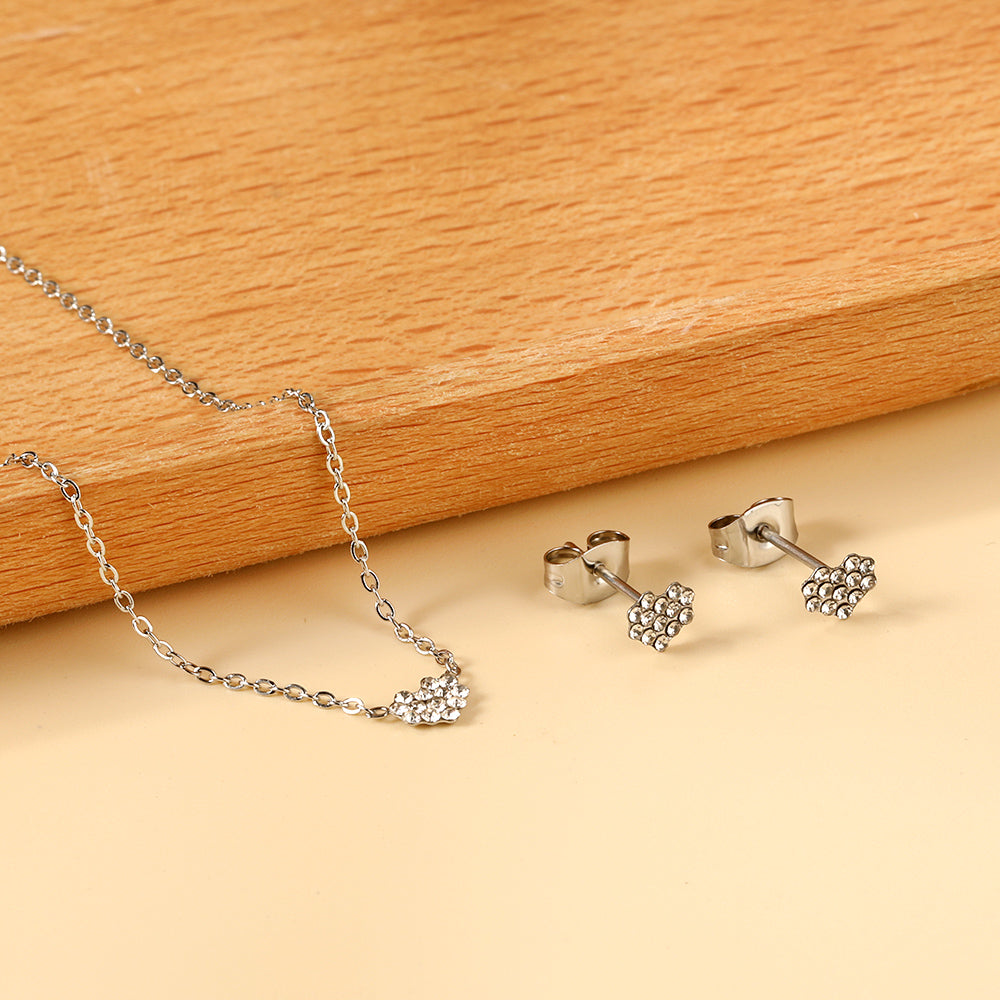 Gold/Steel Heart Shape Jewelry Set with Diamonds