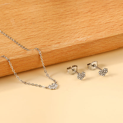 Gold/Steel Heart Shape Jewelry Set with Diamonds