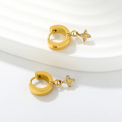 Dainty CZ Charm Huggie Hoop Earrings | 4 Styles | MOQ 12 | 18K Gold Plated Stainless Steel Jewelry Wholesale