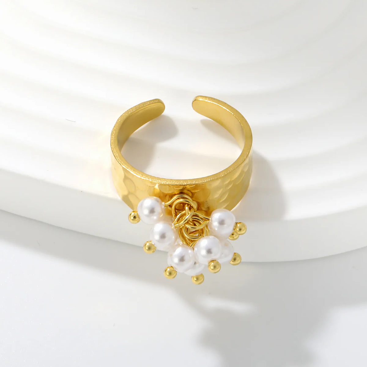 Hammered Pearl Cluster Open Cuff Ring | MOQ 12 |  Statement Ring Wholesale