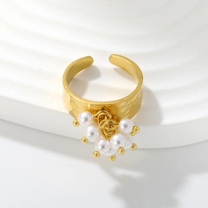 Hammered Pearl Cluster Open Cuff Ring | MOQ 12 |  Statement Ring Wholesale