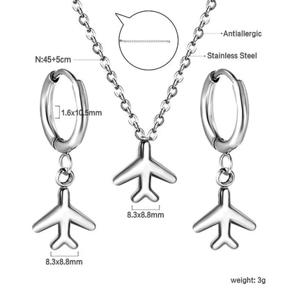 Airplane Pendant Jewelry Set Steel/Gold