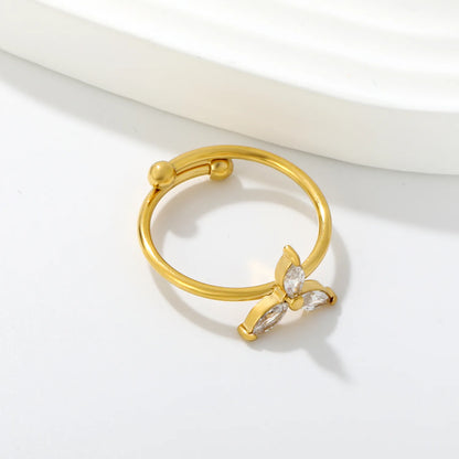 Marquise-Cut CZ Three Petal Open Cuff Ring | 18K Gold Plated Stainless Steel Dainty Ring