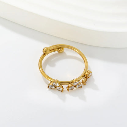 Dainty CZ Three Flower Open Cuff Ring | Wholesale MOQ 12 | 18K Gold Plated Stainless Steel Ring Wholesale