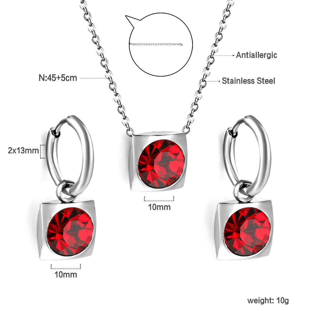 Square with White Pearls & White Diamonds & Red Diamonds & Blue Diamonds & Kong Blue Diamonds Jewelry Set Steel / Gold