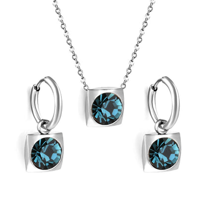 Square with White Pearls & White Diamonds & Red Diamonds & Blue Diamonds & Kong Blue Diamonds Jewelry Set Steel / Gold