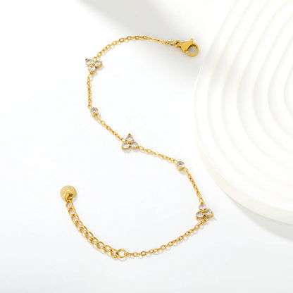 Wholesale Graceful Clover Cluster Zircon Bracelet | 18K Gold Plated Stainless Steel Jewelry MOQ 12