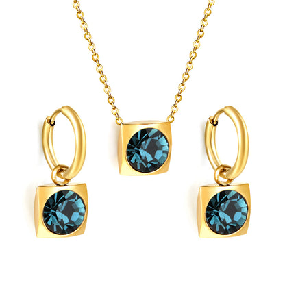 Square with White Pearls & White Diamonds & Red Diamonds & Blue Diamonds & Kong Blue Diamonds Jewelry Set Steel / Gold