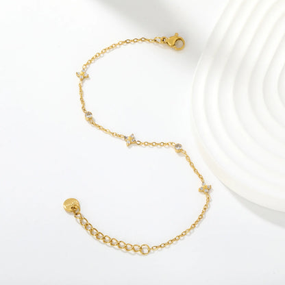 Elegant Four Leaf Clover Station Zircon Bracelet | 17+3cm Adjustable | 18K Gold Plated | Wholesale MOQ 12