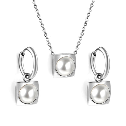Square with White Pearls & White Diamonds & Red Diamonds & Blue Diamonds & Kong Blue Diamonds Jewelry Set Steel / Gold