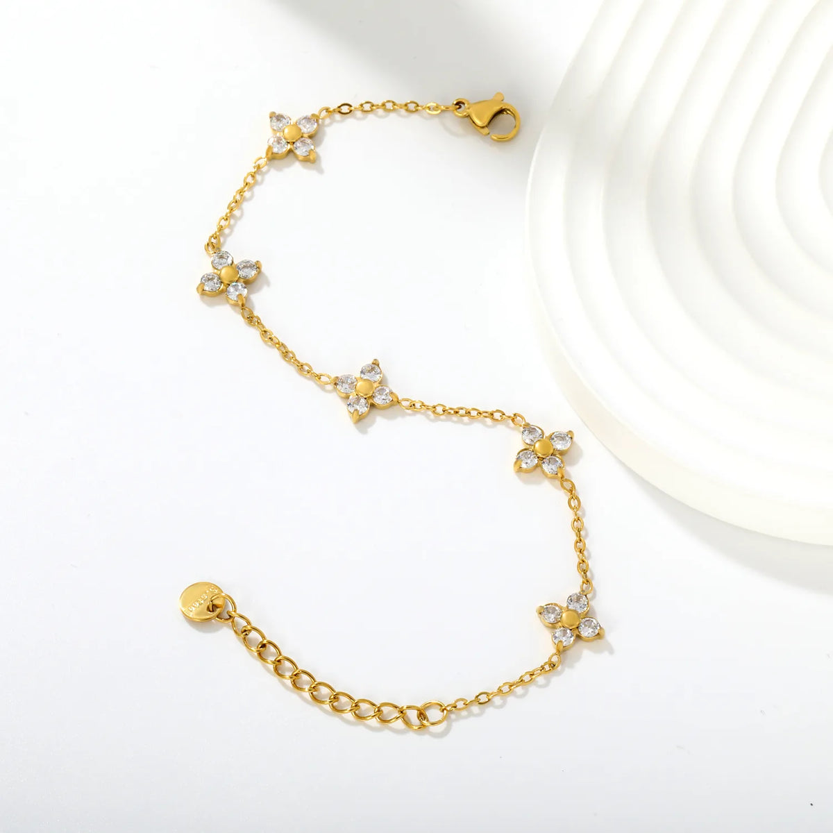 Four Leaf Clover Zircon Bracelet for Bulk Order | 18K Gold Plated Jewelry Wholesale  MOQ 12
