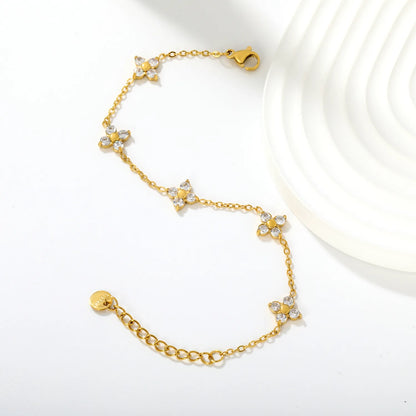 Four Leaf Clover Zircon Bracelet for Bulk Order | 18K Gold Plated Jewelry Wholesale  MOQ 12