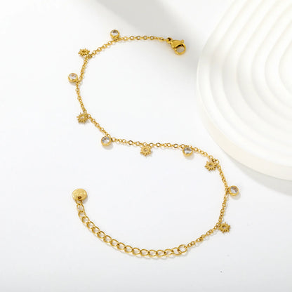 18K Gold Plated Stainless Steel Anklet with CZ Sun Charm | Wholesale MOQ 12