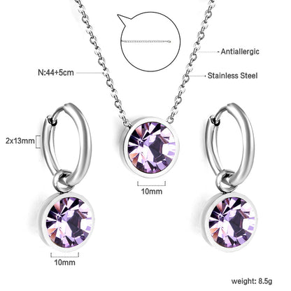 Round with White Pearls & White Diamonds & Purple Diamonds & Blue Diamonds & Green Diamonds Jewelry Set Steel/Golden