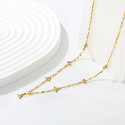 18K Gold Plated Triple CZ Cluster Bezel Crystal Layering Necklace | Wholesale MOQ 12