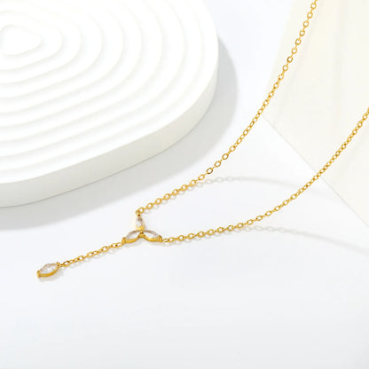Marquise CZ Floral Y Lariat Rolo Chain Necklace | Wholesale MOQ 12 | 18K Gold Plated