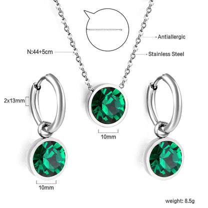 Round with White Pearls & White Diamonds & Purple Diamonds & Blue Diamonds & Green Diamonds Jewelry Set Steel/Golden