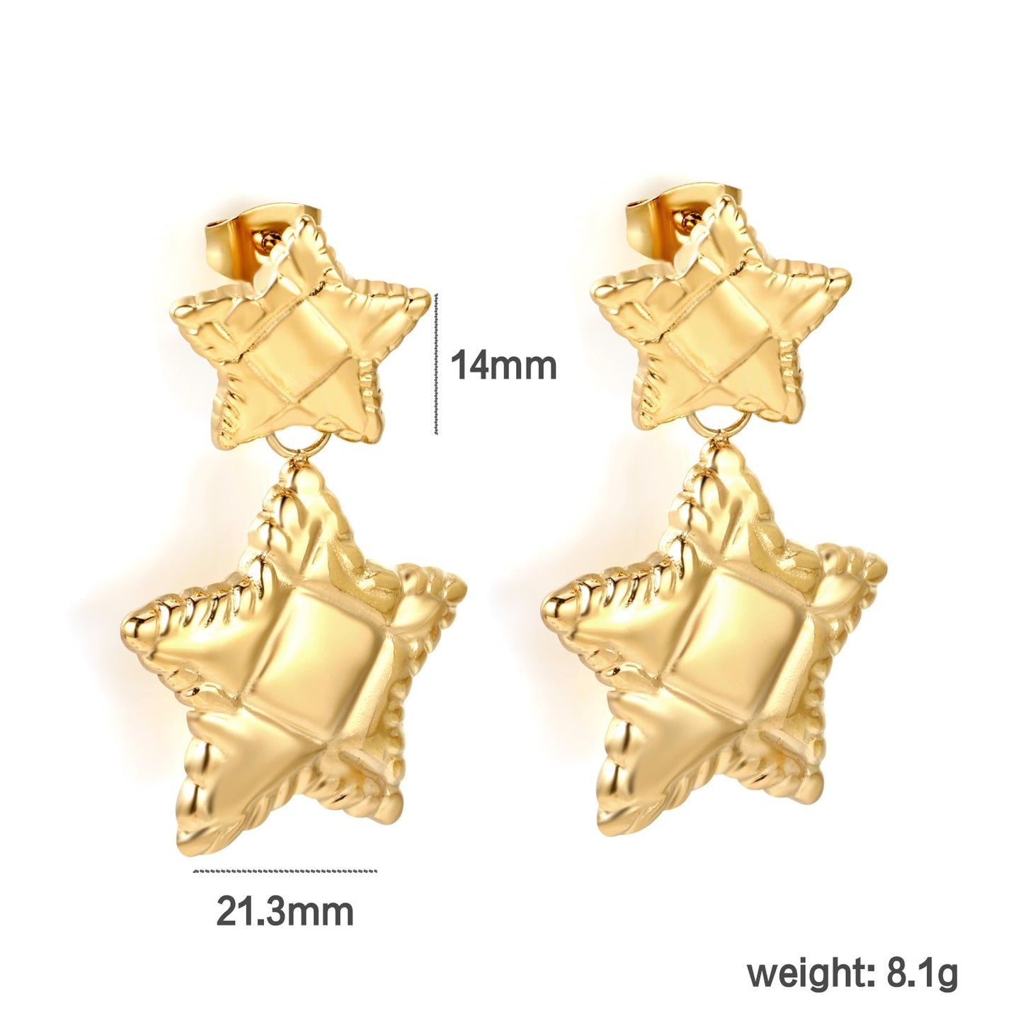 14mm Textured Small Star + 21.3mm Textured Large Star Stud Earrings