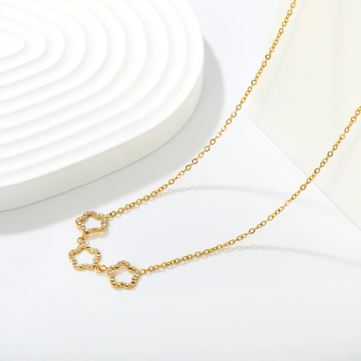 Minimalist Three Linked Star Paved CZ Rolo Necklace | 18K Gold Plated Statement Choker MOQ 12