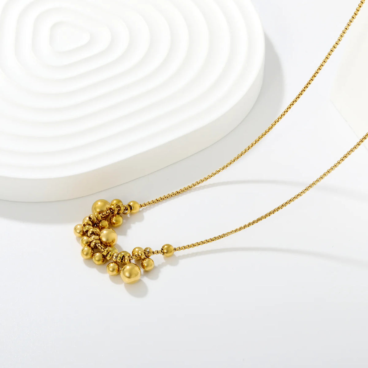 Cluster Gold Bead Box Chain Necklace | Multi-Size Ball Pendant Design | 18K Gold Plated Statement Necklace MOQ12