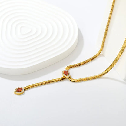 Halo Red Teardrop Crystal Lariat Snake Chain Necklace | Adjustable Y Drop | MOQ 12