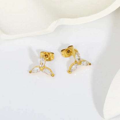 Marquise CZ Three-Petal Flower Stud Earrings | Minimalist Earrings for Wholesale