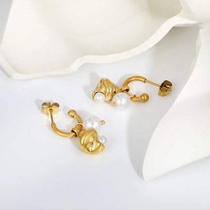 Ice Cream CZ Pearl Drop Hoop Earrings | 18K Gold Plated Stainless Steel Fun Earrings Wholesale