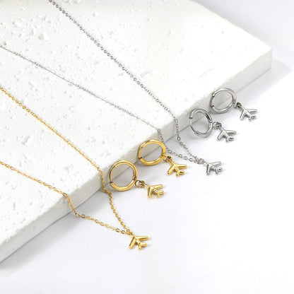 Airplane Pendant Jewelry Set Steel/Gold