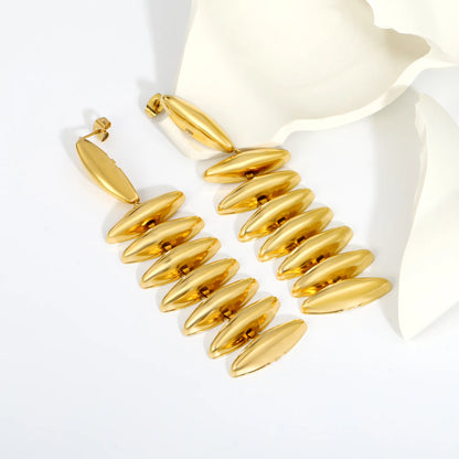 Long Stacked Oval Disc Drop Earrings | MOQ 12 | Statement Earrings Bulk Order MOQ 12