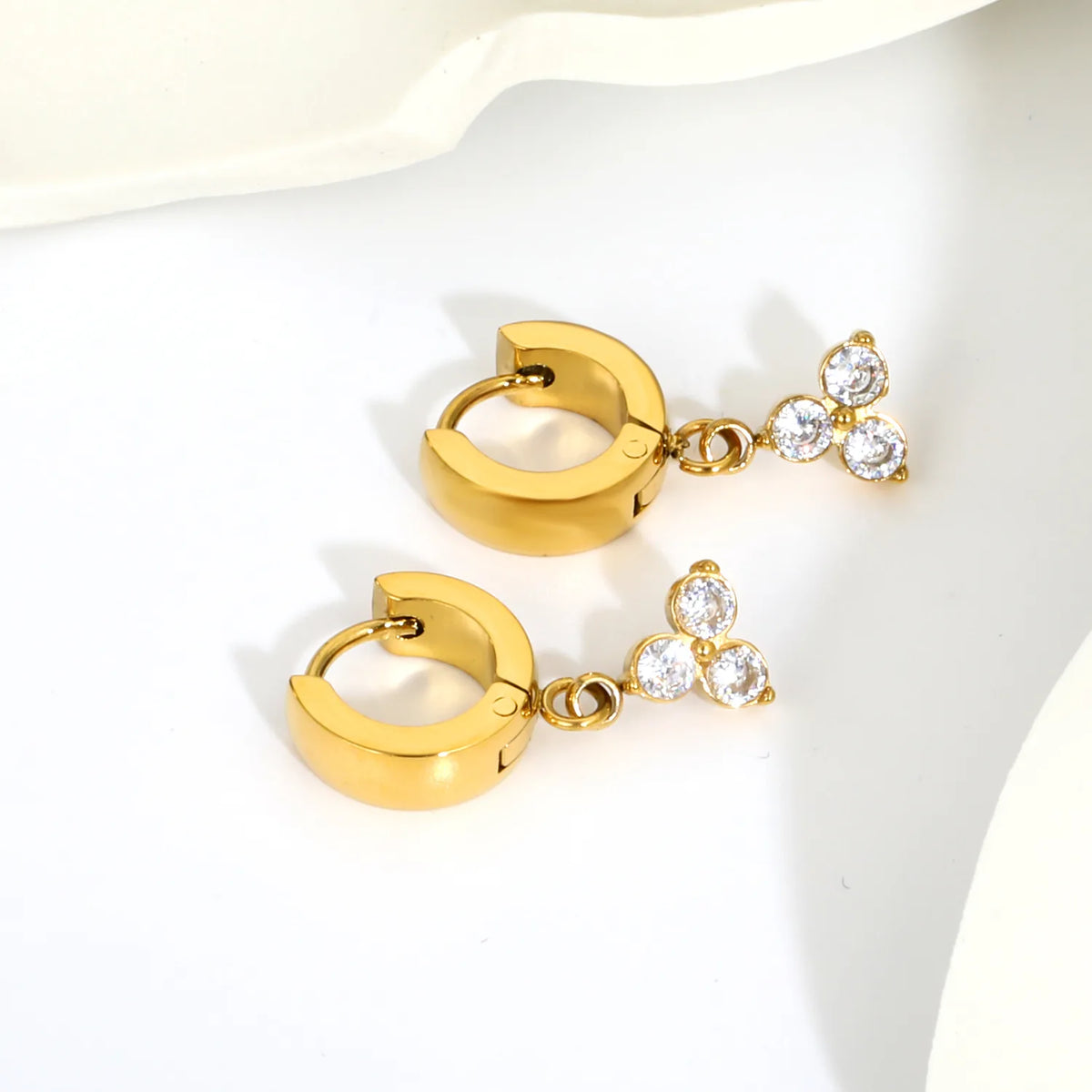 Dainty CZ Charm Huggie Hoop Earrings | 4 Styles | MOQ 12 | 18K Gold Plated Stainless Steel Jewelry Wholesale