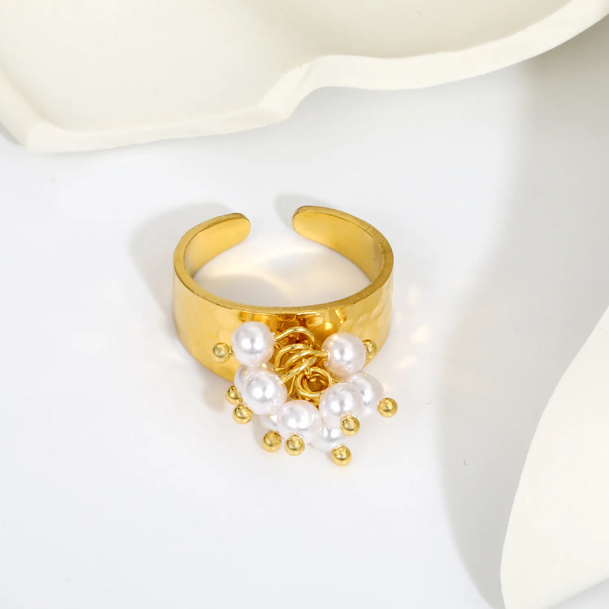 Hammered Pearl Cluster Open Cuff Ring | MOQ 12 |  Statement Ring Wholesale