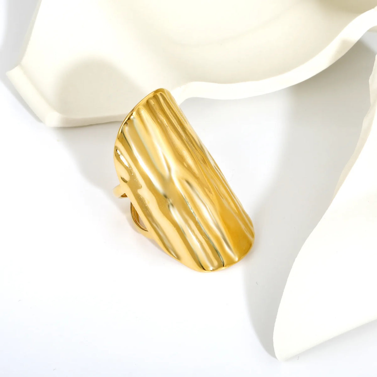 Hammered Wide Band Statement Ring | Size 7 | 18K Gold Plated Stainless Steel | Bold Ring Wholesale MOQ 12
