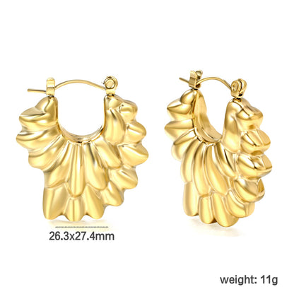 Hollow shaped double-layer petal gold-colored ear clips 26.3*27.4mm