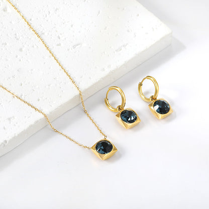 Square with White Pearls & White Diamonds & Red Diamonds & Blue Diamonds & Kong Blue Diamonds Jewelry Set Steel / Gold