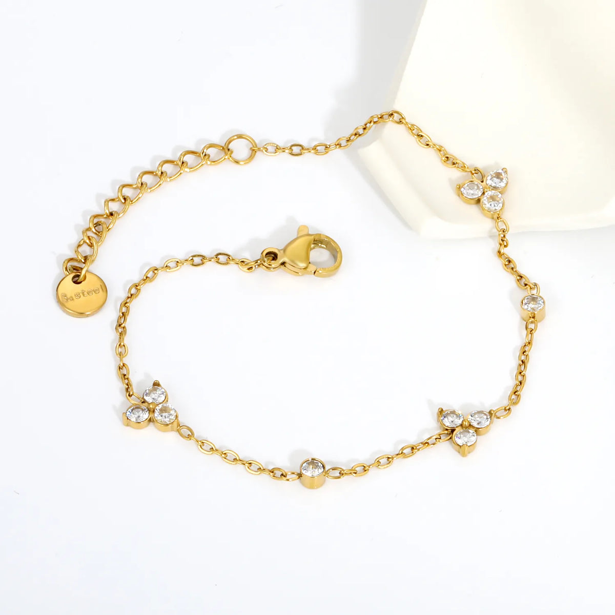 Wholesale Graceful Clover Cluster Zircon Bracelet | 18K Gold Plated Stainless Steel Jewelry MOQ 12