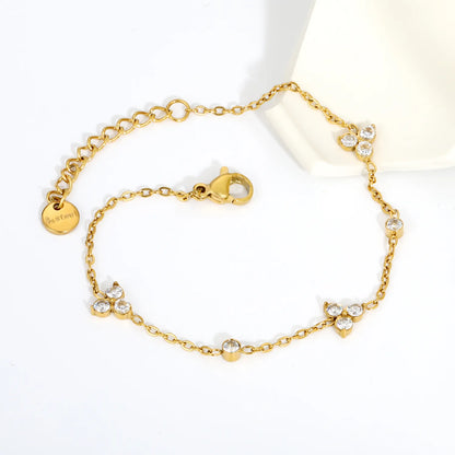 Wholesale Graceful Clover Cluster Zircon Bracelet | 18K Gold Plated Stainless Steel Jewelry MOQ 12
