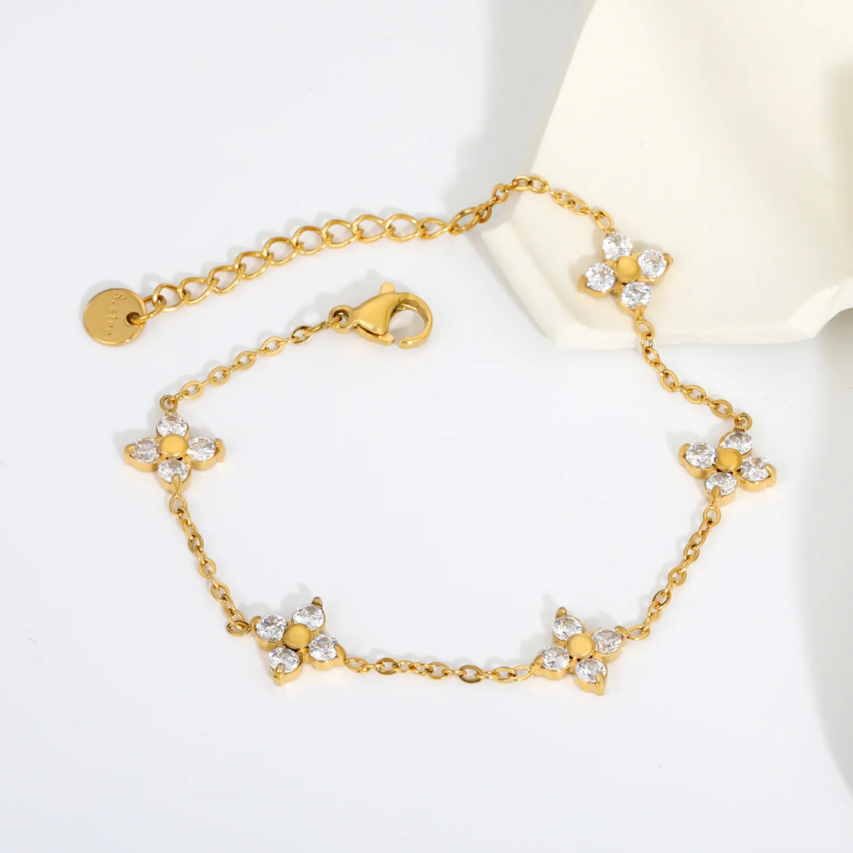 Four Leaf Clover Zircon Bracelet for Bulk Order | 18K Gold Plated Jewelry Wholesale  MOQ 12