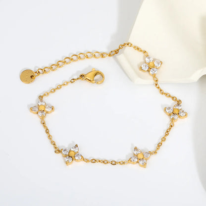 Four Leaf Clover Zircon Bracelet for Bulk Order | 18K Gold Plated Jewelry Wholesale  MOQ 12