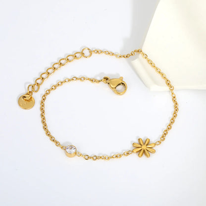 Dainty Daisy Flower Zircon Bracelet | Wholesale 18K Gold Plated Wrist Jewelry MOQ 12