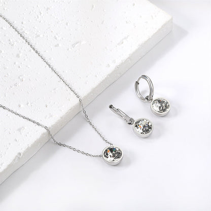 Round with White Pearls & White Diamonds & Purple Diamonds & Blue Diamonds & Green Diamonds Jewelry Set Steel/Golden