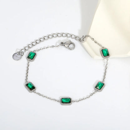 Rectangular Green Zircon Statement Bracelet | Steel Color | Wholesale MOQ 12
