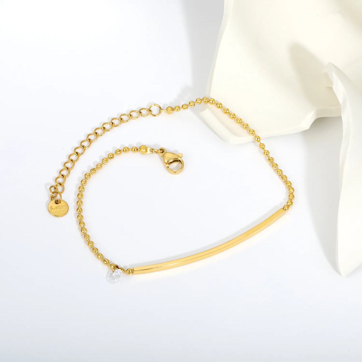 Minimalist Curved Bar Beaded Anklet | MOQ 12 | 18K Gold Plated Stainless Steel