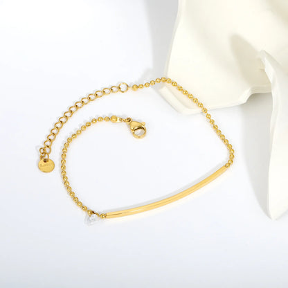 Minimalist Curved Bar Beaded Anklet | MOQ 12 | 18K Gold Plated Stainless Steel