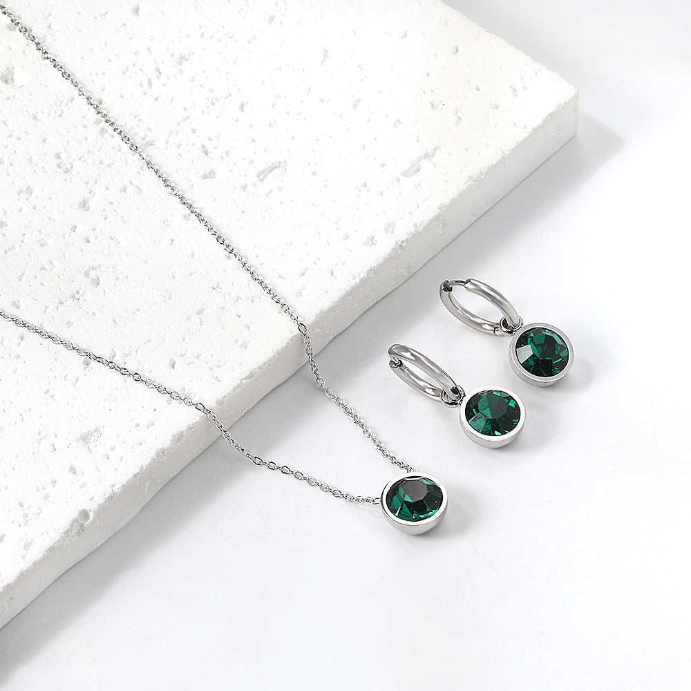 Round with White Pearls & White Diamonds & Purple Diamonds & Blue Diamonds & Green Diamonds Jewelry Set Steel/Golden
